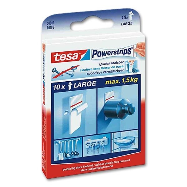 (0,56€/Stück) Tesa Powerstrips Large, 10 Stück Spurlos Ablösbar, Max. 1,5 Kg