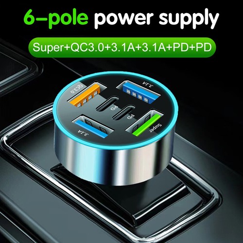 Car Fast Charger Adapter 6 USB Ports PD QC3.0 for iPhone Samsung Cell Phones - Picture 4 of 19