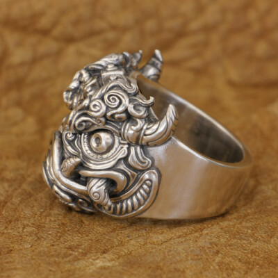 Kylin Lion 925 Sterling Silver Ring Mens Biker Punk Ring TA374A US