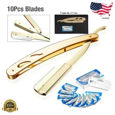 Classic Straight Edge Barber Razor Folding Shaving Knife With 10 pcs Blades