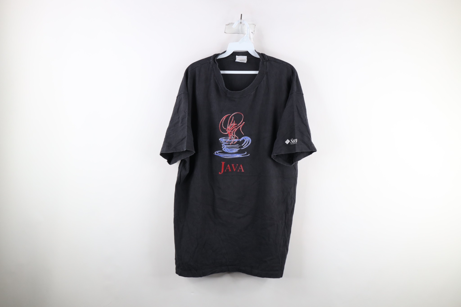 Vintage 90s Mens XL Faded Sun Microsystems Java Script Computer T-Shirt Black