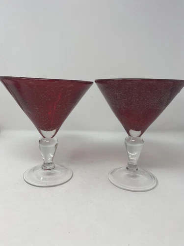 Vintage Handblown Red Stemmed Glass Martini