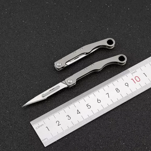 Mini Titanium Pocket Utility Folding Knife Scalpel Blades Opener Keychain EDC - Picture 4 of 12