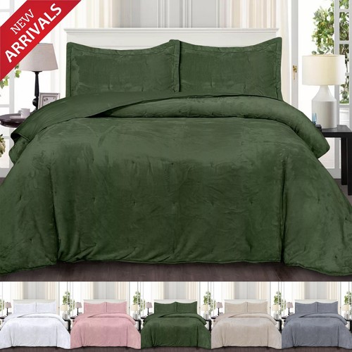 Velvet Bedspread Quilted Bedding Set & Pillow Shams Double King Size