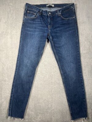 Zara Basic Z1975 Denim Womens Size 8 Skinny Jeans Mid Rise Raw Hem Stretch