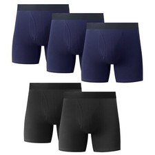 5PK Mens Cotton Boxer Briefs With Fly Underwear Bulk Size Medium Large M XL XXL