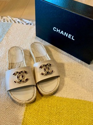 chanel white slides
