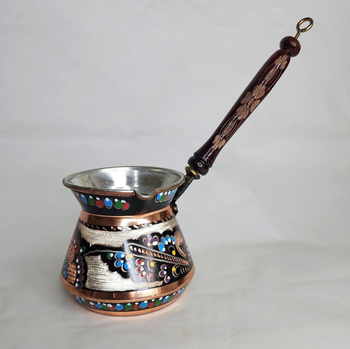 XL Size Turkish Handmade Russian Coffee Pot Copper Enamel Covered