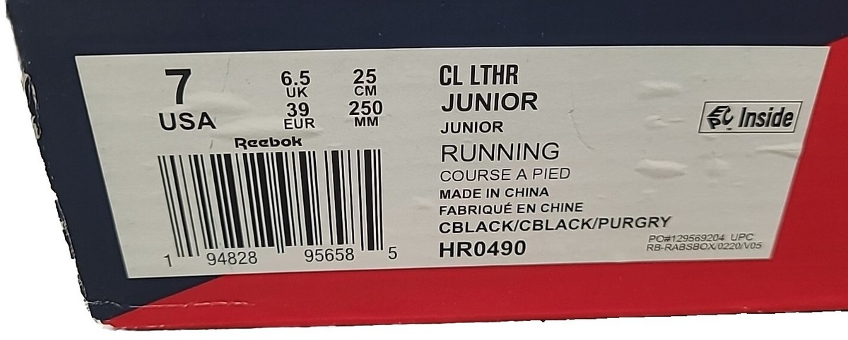 【High & Low】 REEBOK HR0490 CL LTHR Junior Size-7 Black/Black Sneakers NEW NWT