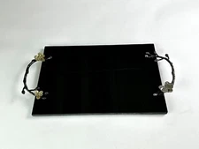 Michael Aram Black Orchid Marble Tray with Gold and Silver Floral Handles