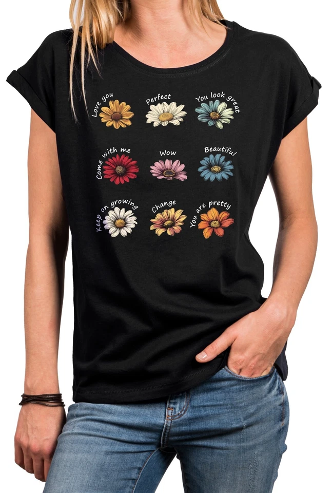 Damen T-Shirt mit Blumenmuster Florales Sommer Top Blumenshirt Retro Boho Design - Bild 1 von 1