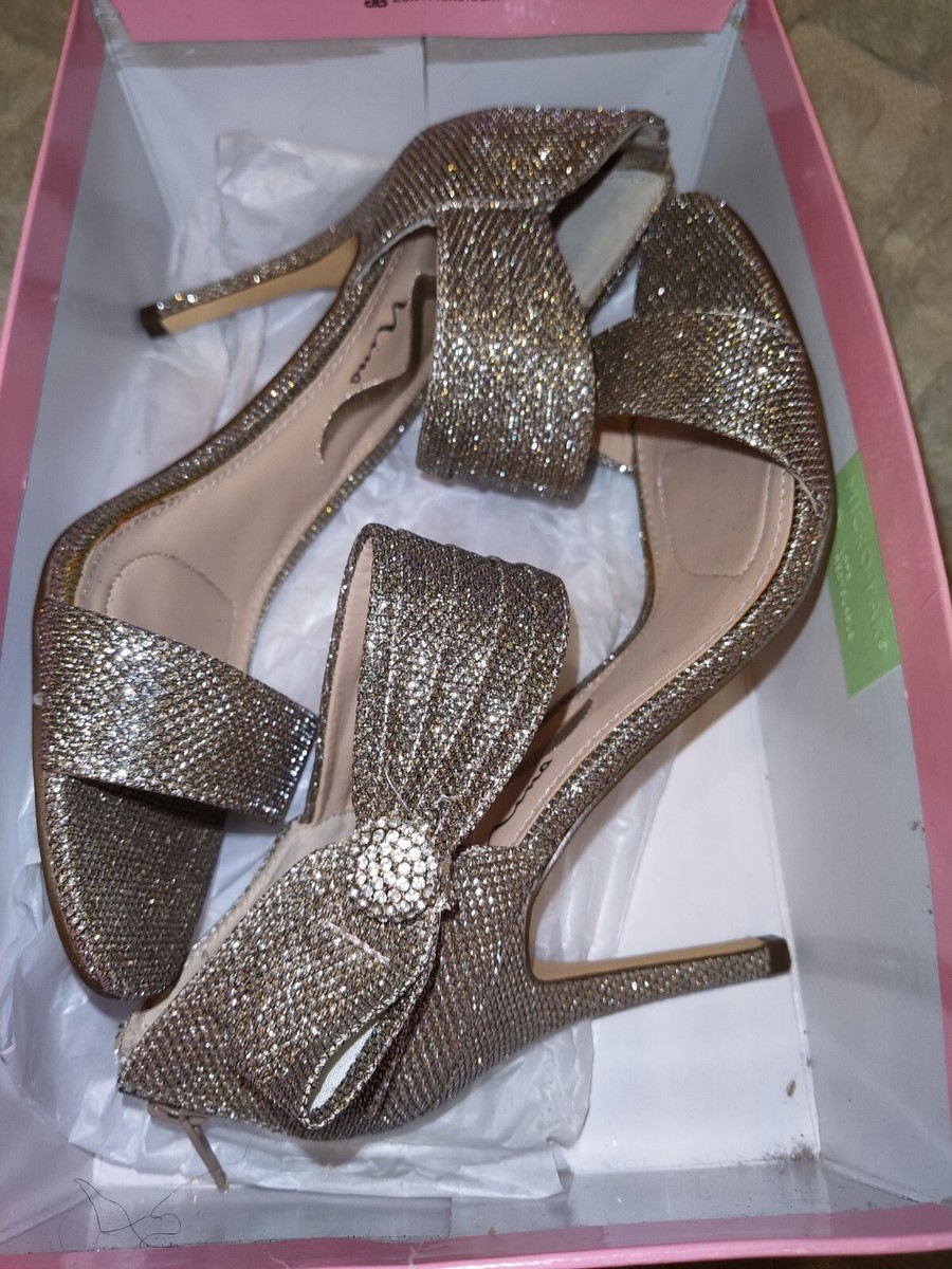 Size Latte Glam Bling Sparkly Metallic Open Toe High Heels Nina