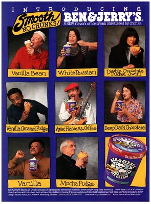 1994 Ben & Jerry's Print Ad, Carlos Santana Spike Lee Smooth No Chunks Ice Cream