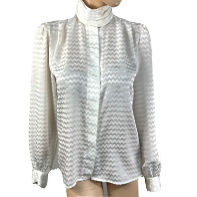 Vintage Anne Klein For New Aspects White Ivory Blouse Size 8 Long Sleeve Button