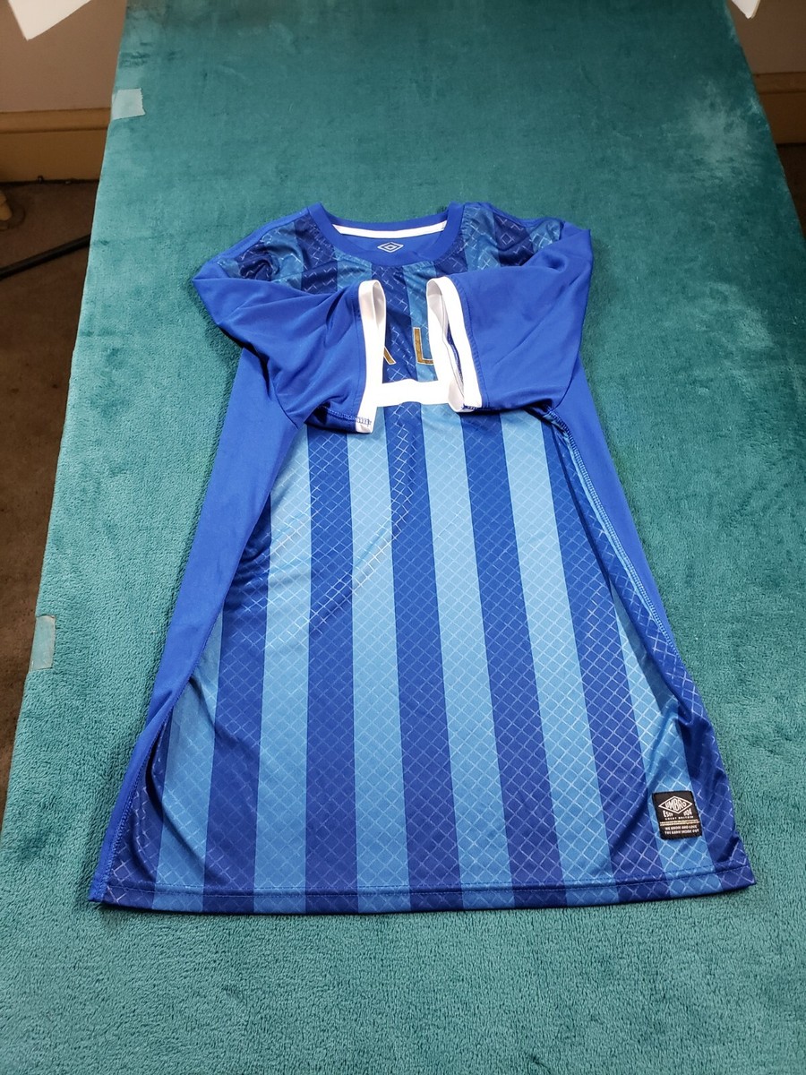 UMBRO Italia Jersey Sz Small Mens Blue Crew Neck Striped Polyester