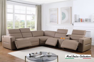 GENUINE 132'' Italian Leather Sectional Power Recliner Brown Contemporary Living