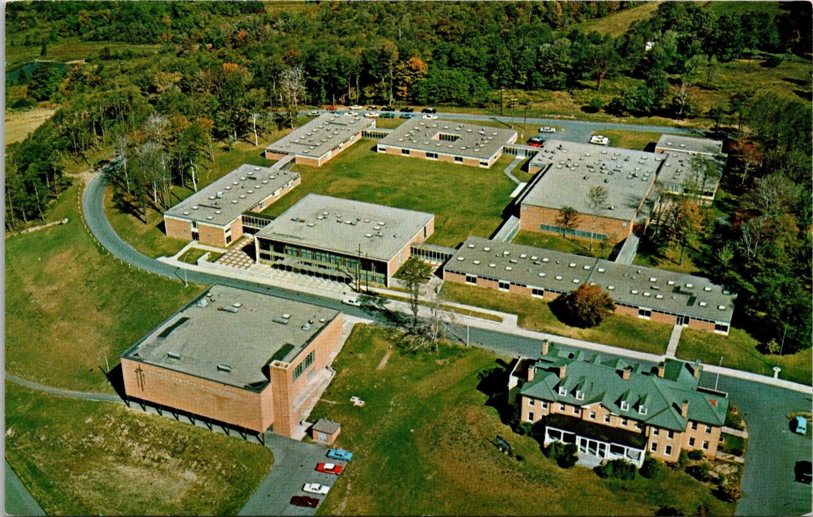 Postcard PA Ebensburg; Carroll High School; Catholic; Aerial