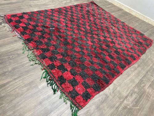 Checkered 6 x 7 Traditional Moroccan Hand-Knotted Wool Rug Vintage Carpet - Picture 9 of 14