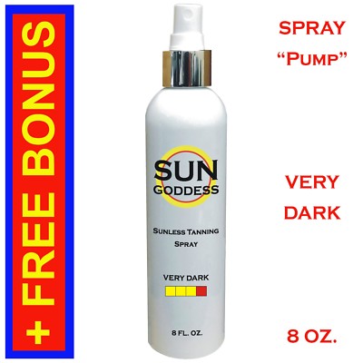 SUN GODDESS  Sunless Self Tanning Spray (Pump) VERY DARK 8 oz + Best Tanner Mitt
