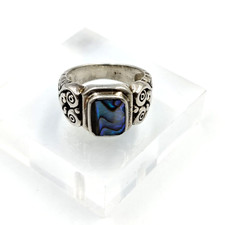 Vintage Sterling Silver 925 Abalone Shell Inlay Cocktail Ring Sz 7