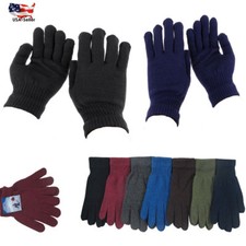 6-12 Pairs Men's Winter Solid Warmer Knit Knitted Casual Gloves for Large Hands