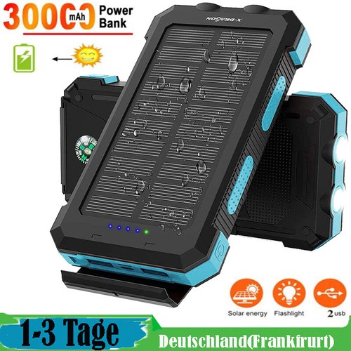 30000mAh Solar Power Bank Charger Ladegerät Externer Batterie+LED 2 USB Akku DE - Bild 2 von 20