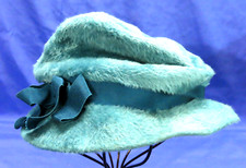 VTG TEAL BLUE Fuzzy Faux Fur SLOUCHY CLOCHE HAT Christine/Empress VAGABOND
