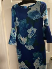 $129 CALVIN KLEIN ROYAL BLUE FLOWERS STRETCH BELL SLEEVE DRESS 4