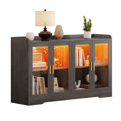 55 inch Sideboard Storage Coffee Bar Cabinet w/ LED Light Kitchen Dining Room - Picture 17 of 20