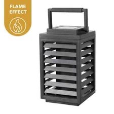 Hampton Bay 8.4 in. Black Plastic LED Flicker Flame Outdoor Solar Lantern Lamp