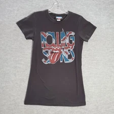 The Rolling Stones Junk Food Women Top Medium Black T-Shirt British Flag Print
