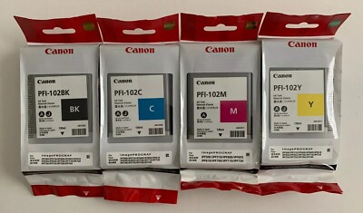 4x original canon pfi-102 c m y bk ipf510 ipf600 ipf605 ipf610 ipf700 130ml