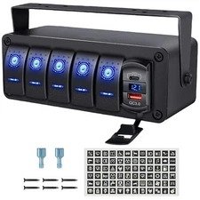 5 Gang Rocker Switch Panel Box 12V 24V DC Waterproof LED PD QC3.0 USB Voltmeter