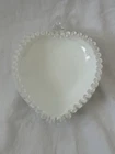 Vintage Fenton Silver Crest Milk Glass Heart Shaped Candy Dish with Handle