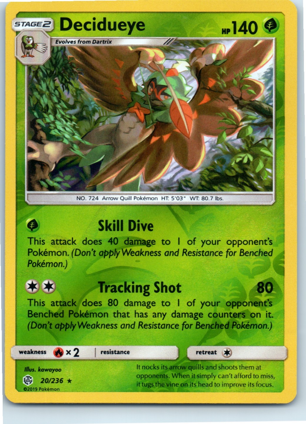 Decidueye Cosmic Eclipse 20/236 Holo Rare Reverse Holo Pokemon Near Mint