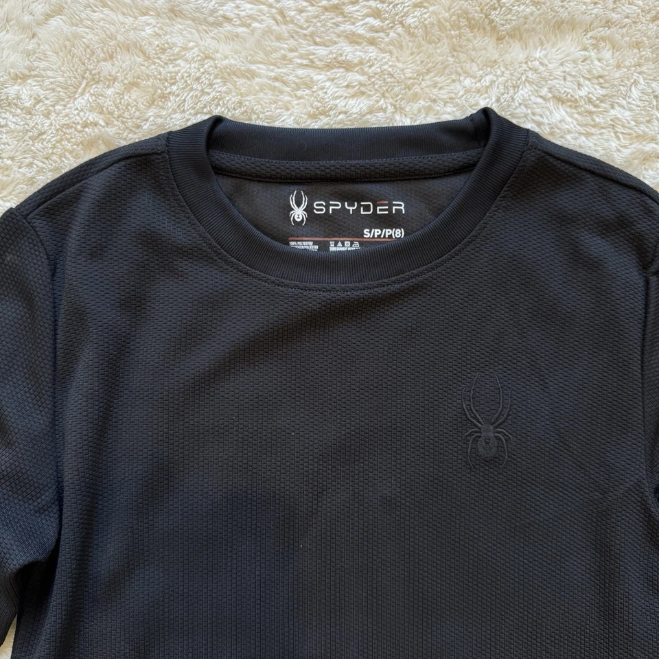 Camisa Spyder Niños Pequeña Negra Logo Térmica Manga Larga Cuello Redondo Juvenil Informal Foto 3 de 4