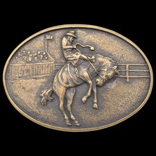 Bucking Bronco Rodeo Cowboy Solid Brass Vintage Belt Buckle by BTS Made in USA