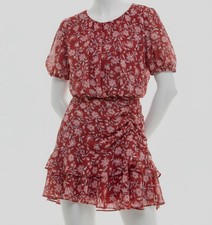 B Darlin Women's Red Ruched Tiered Floral-Print Dress Juniors Sz 5/6