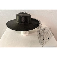Classy Vintage Black Brim Hat with Lace and Bow Accent