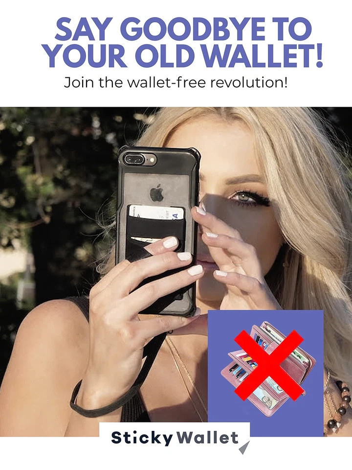 StickyWallet Spandex Phone Wallet Card Holder - Double Pocket & Finger Strap - Image 3 of 4