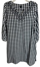 NEW Talbots Dress M Black White Gingham Check Shift 100% Cotton Oversized NWOT