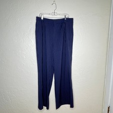 Fashion Nova Trousers 1X Navy Pinstripe Wide Leg High Rise Pleated NWT