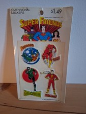 Super Friends Dimensional Stickers. Made in USA. Package dated 1973