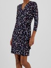 Anne Klein Women's Black Printed 3/4-Sleeve Wrap Dress Size M