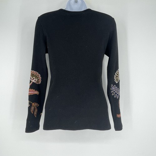 Johnny Was Keyhole Henley Enbroidered Thermal long sleeve shirt Gineva New Sz S - Picture 3 of 7