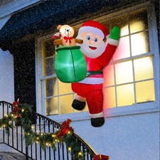 4FT Christmas Inflatable Hanging Santa with Gift Bag Decorations, Blow Up Cli...