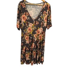 Torrid Super Soft Knits Floral V-Neck Pocket Dress Grey Pink Plus Size 1