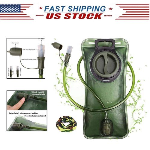 Green Military Hydration Bladder 2L for Camping Cycling Running Hiking BPA-Free