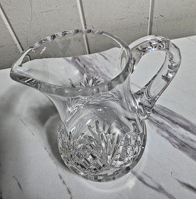 Vintage Hand Cut Lead Crystal Pitcher Diamond Pattern Cream Jug 4''
