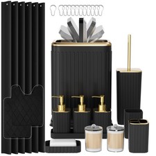 Bathroom Accessory Set - 26PC Bathroom Sets with Shower Curtain and Rugs, Bla...
